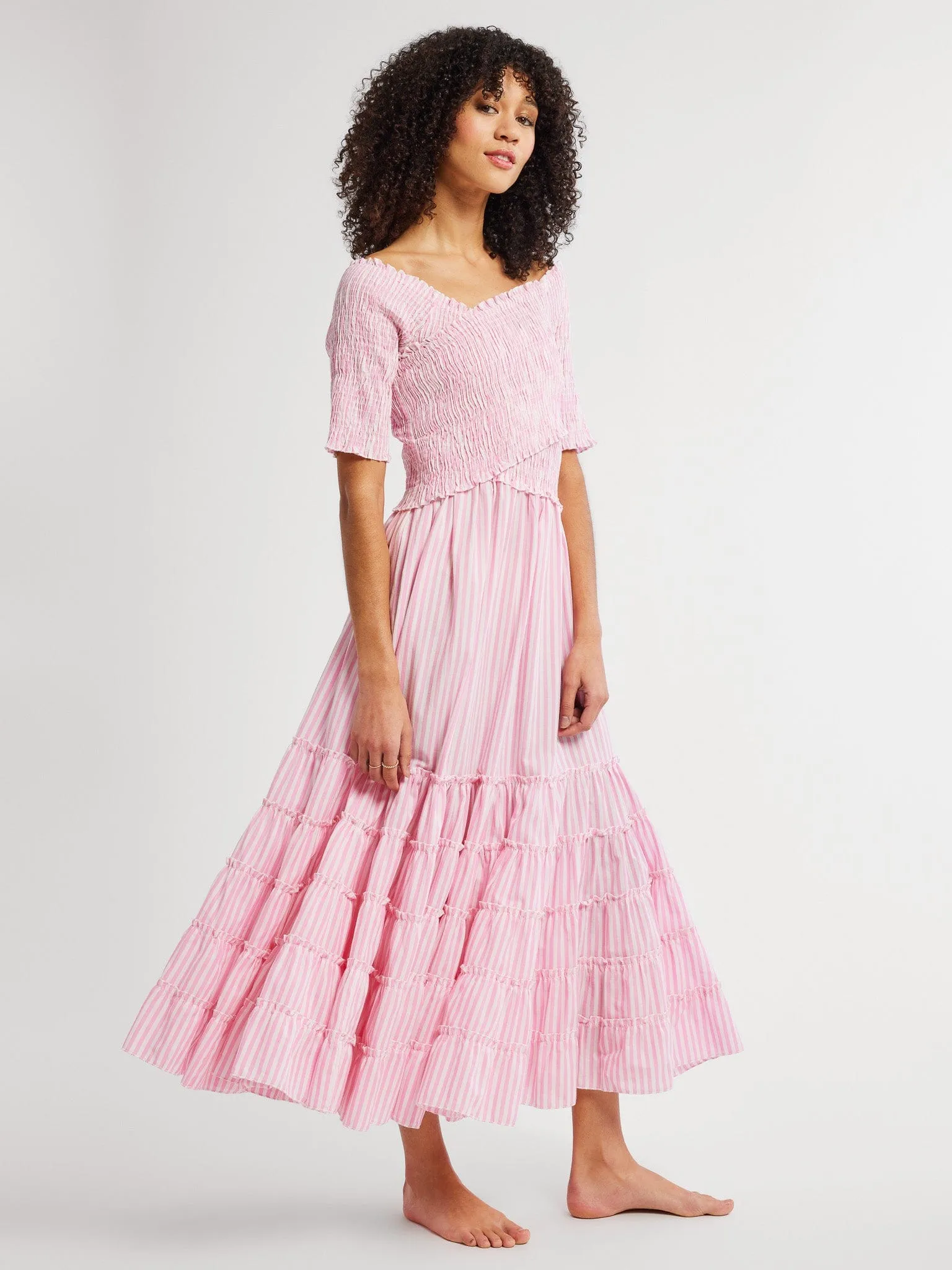 Celia Dress in Bubblegum Stripe