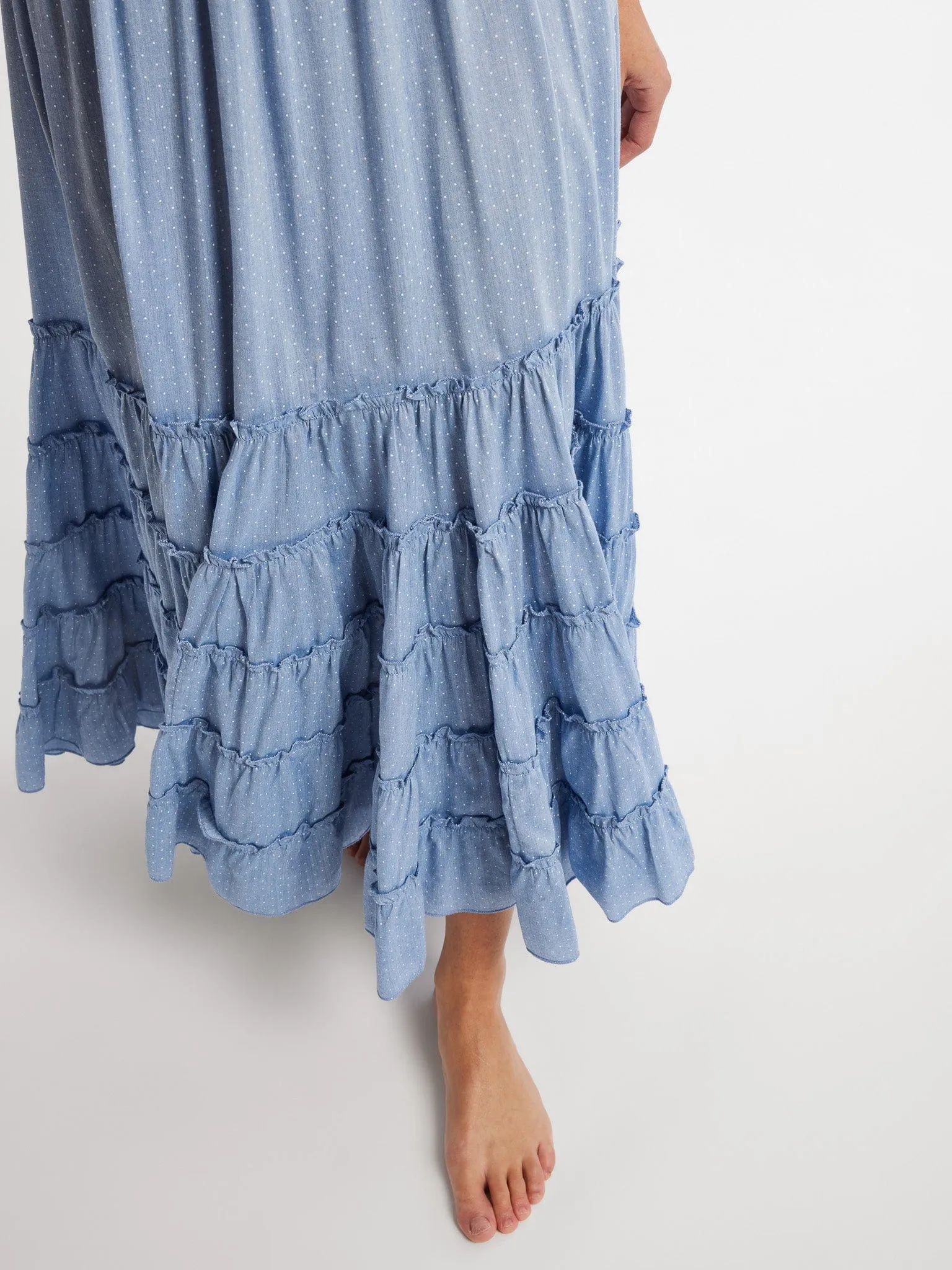 Celia Dress in Chambray Polka Dot