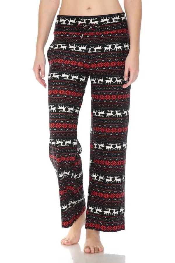 Christmas Deer Fair Isle Print Comfortable Soft Lounge Pajama Pants