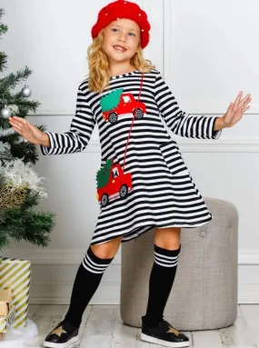 Christmas Haul Striped Pocket Dress, Purse and Socks Set