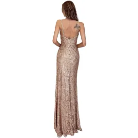 Classy Temptress Maxi Dress Gown Red Carpet Sequined Slit V Neck Party Dress in Gold / Red