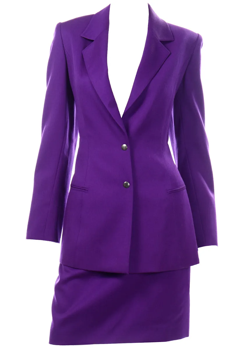 Claude Montana Purple Skirt Jacket Suit With Metal Woven Leather Belt