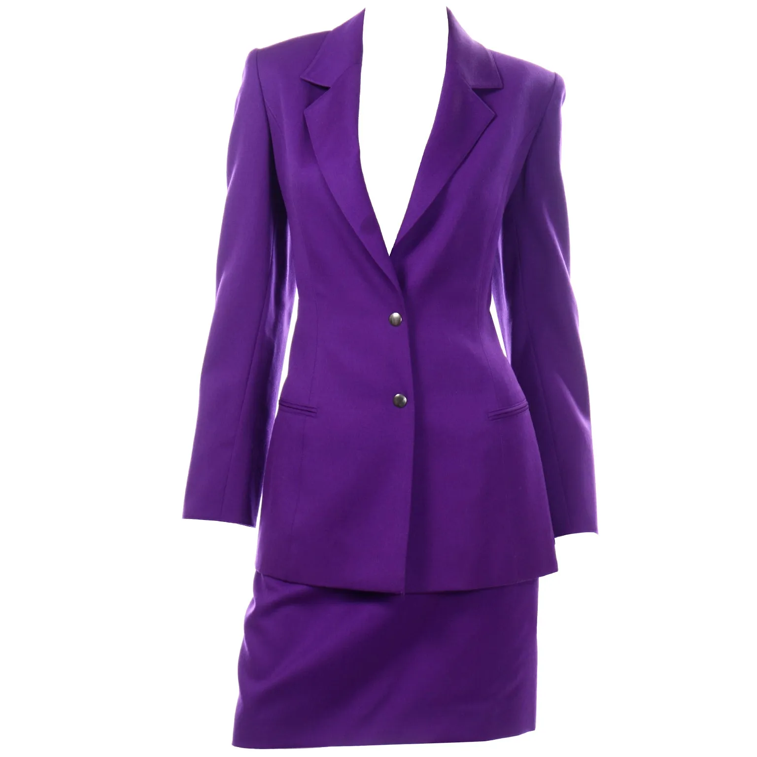 Claude Montana Purple Skirt Jacket Suit With Metal Woven Leather Belt