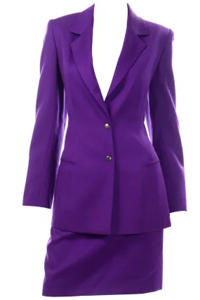 Claude Montana Purple Skirt Jacket Suit With Metal Woven Leather Belt