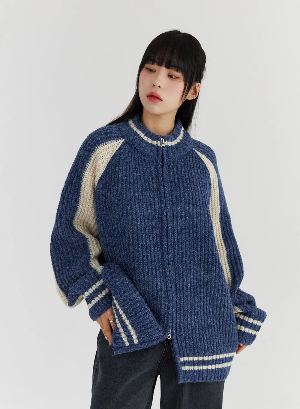 Colorblock Zip-Up Sweater CS308