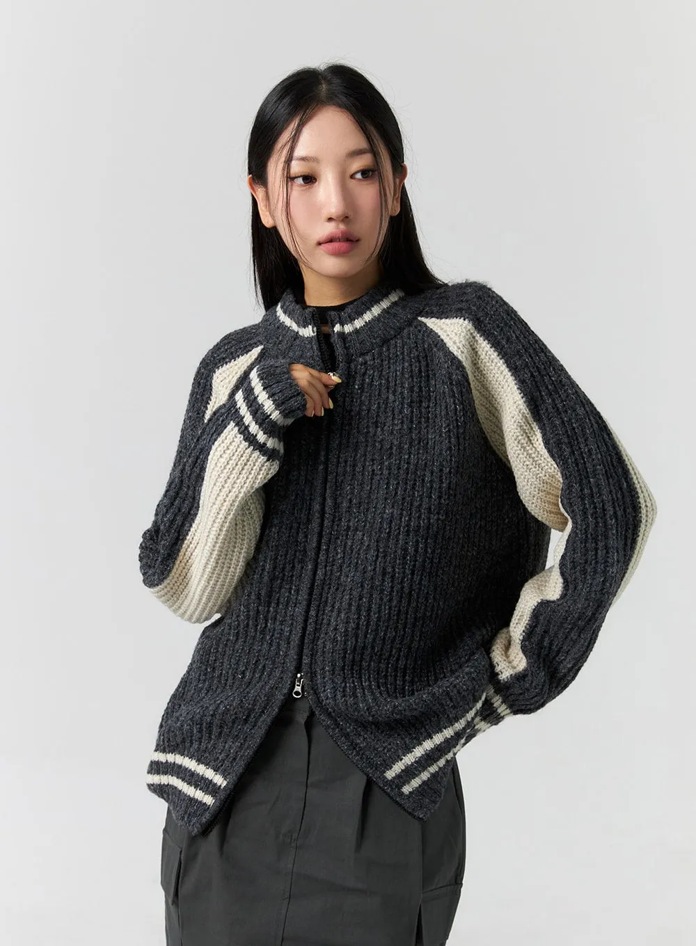 Colorblock Zip-Up Sweater CS308