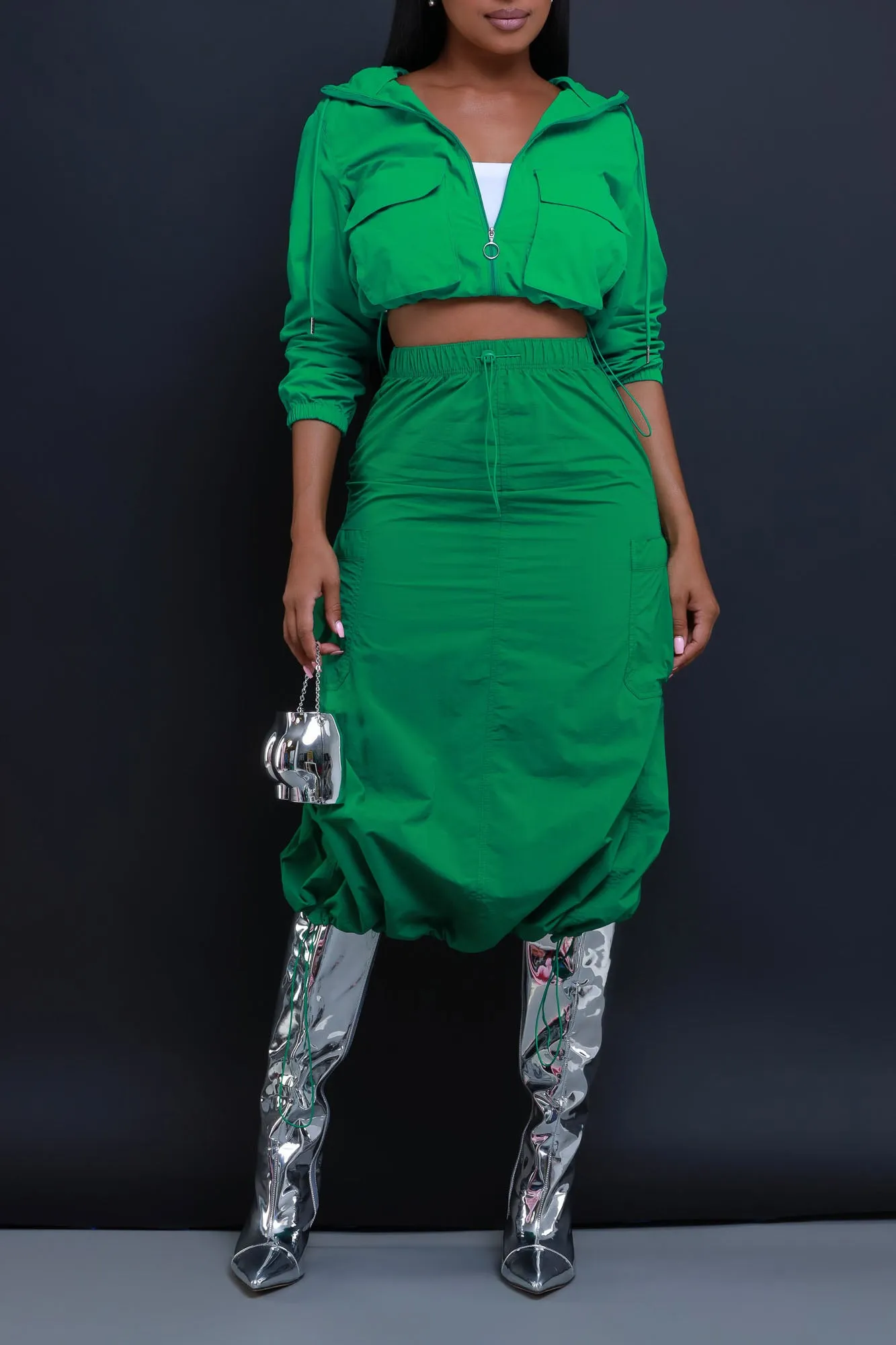 Come With Me Cargo Maxi Skirt Set - Kelly Green