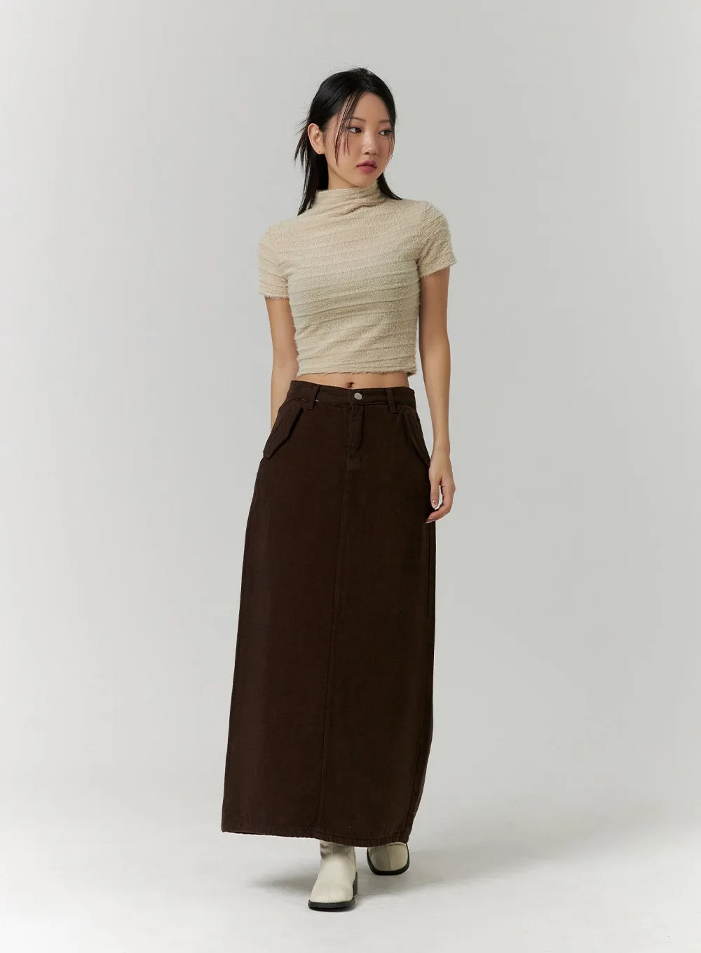 Corduroy Mid-Rise Solid Maxi Skirt CD315