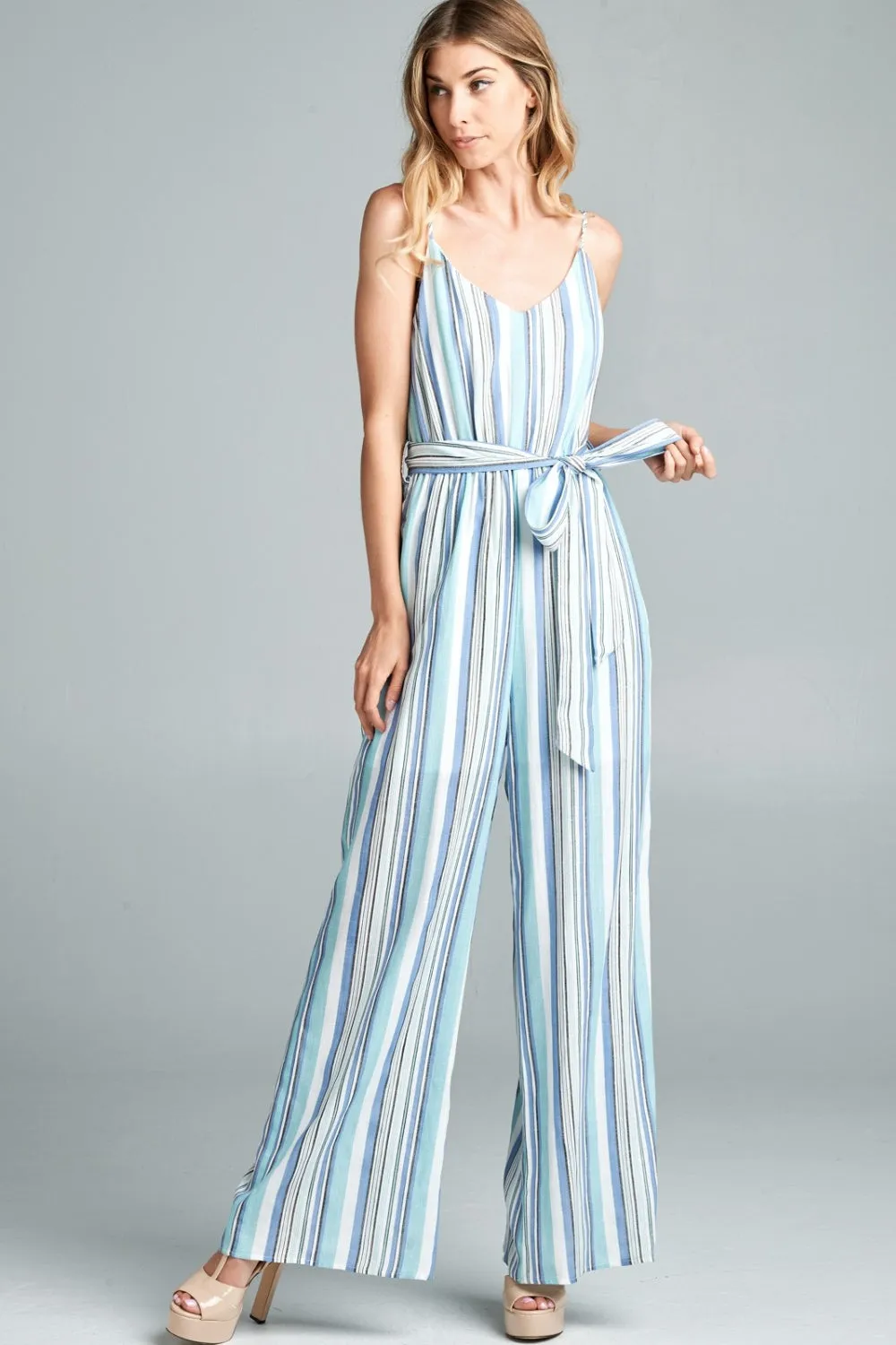 Cotton Bleu by Nu Label Tie Front Striped Sleeveless Jumpsuit