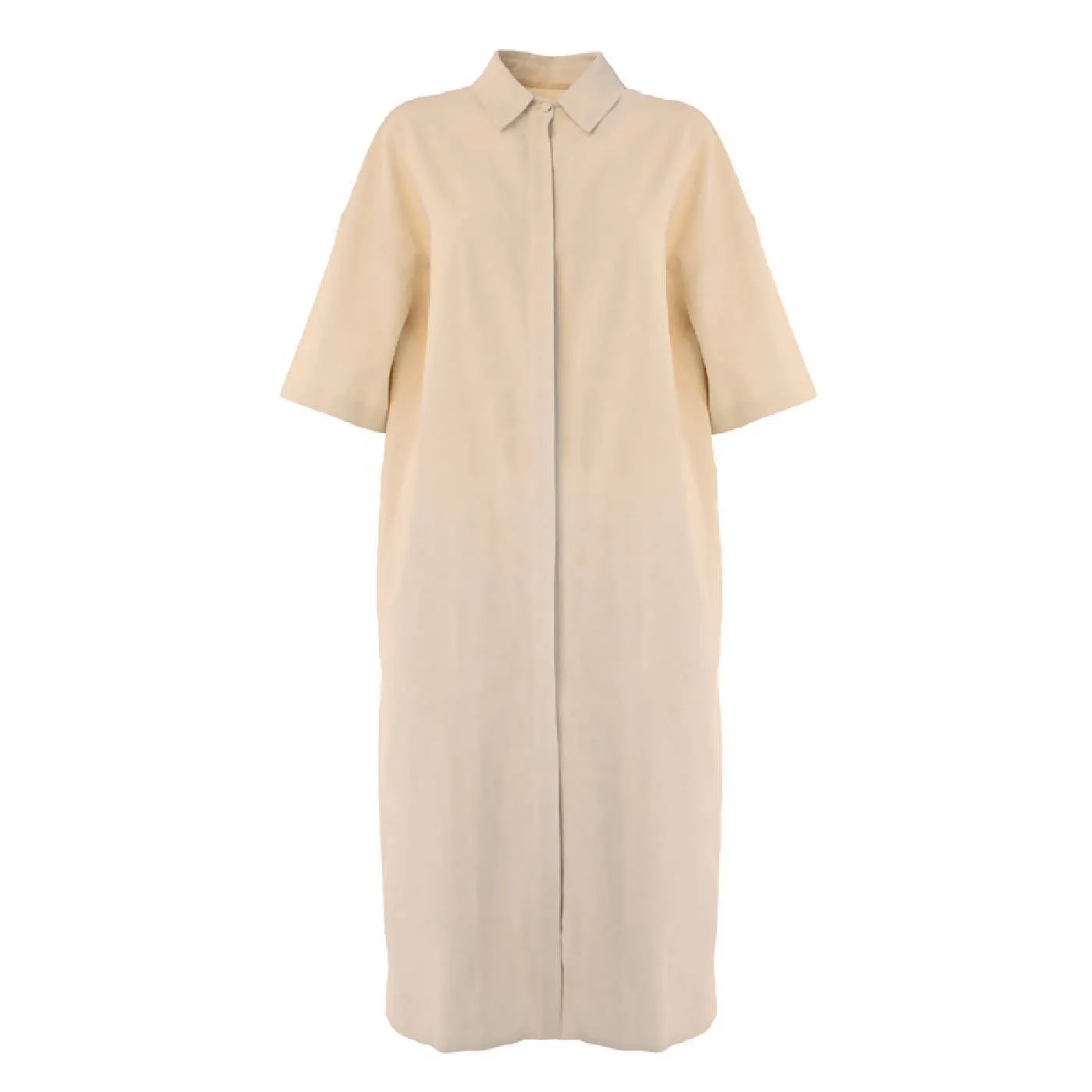 Cotton Maxi Shirt Dress in Pale Beige