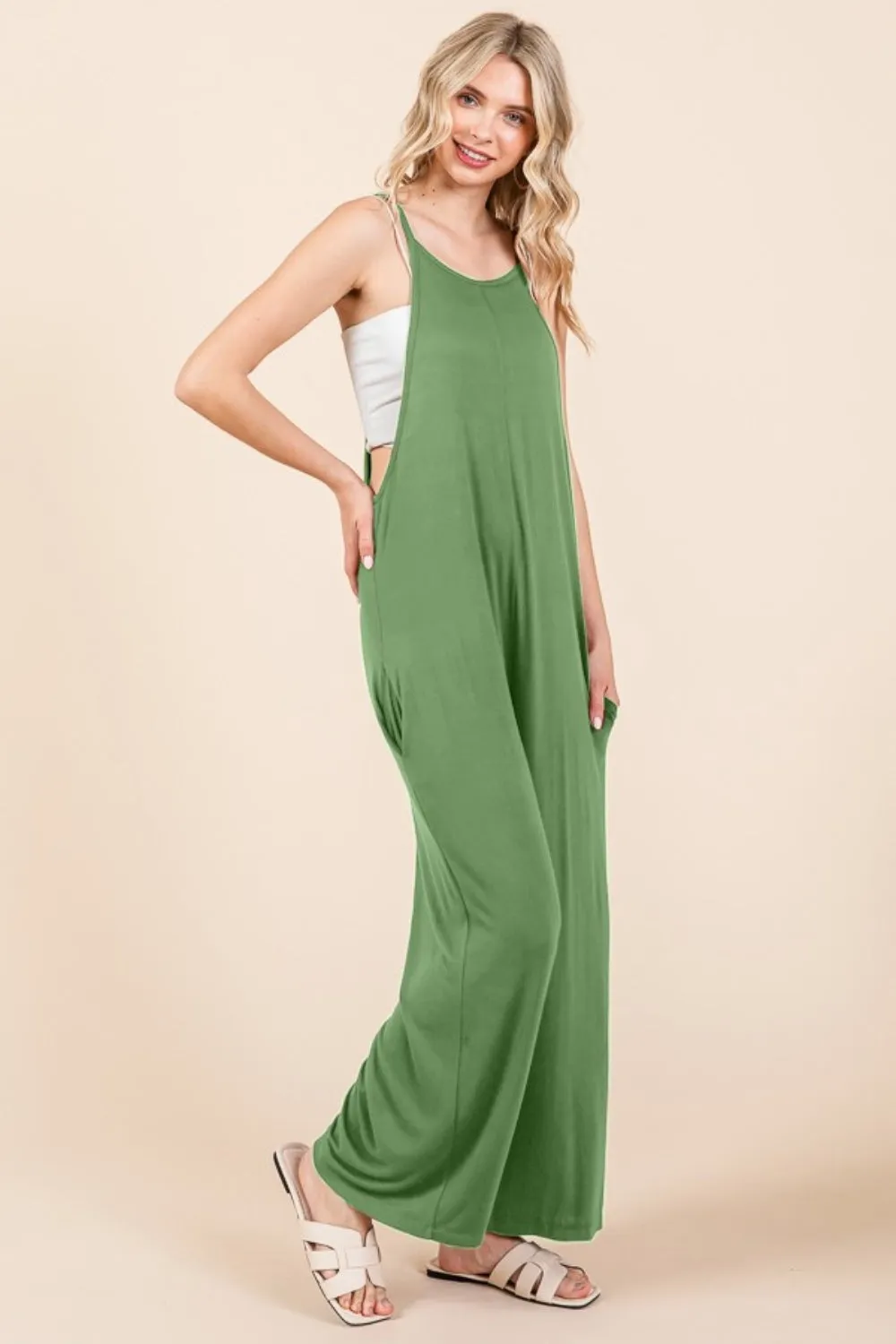 Culture Code Full Size Sleeveless Wide Leg Jumpsuit with Pockets