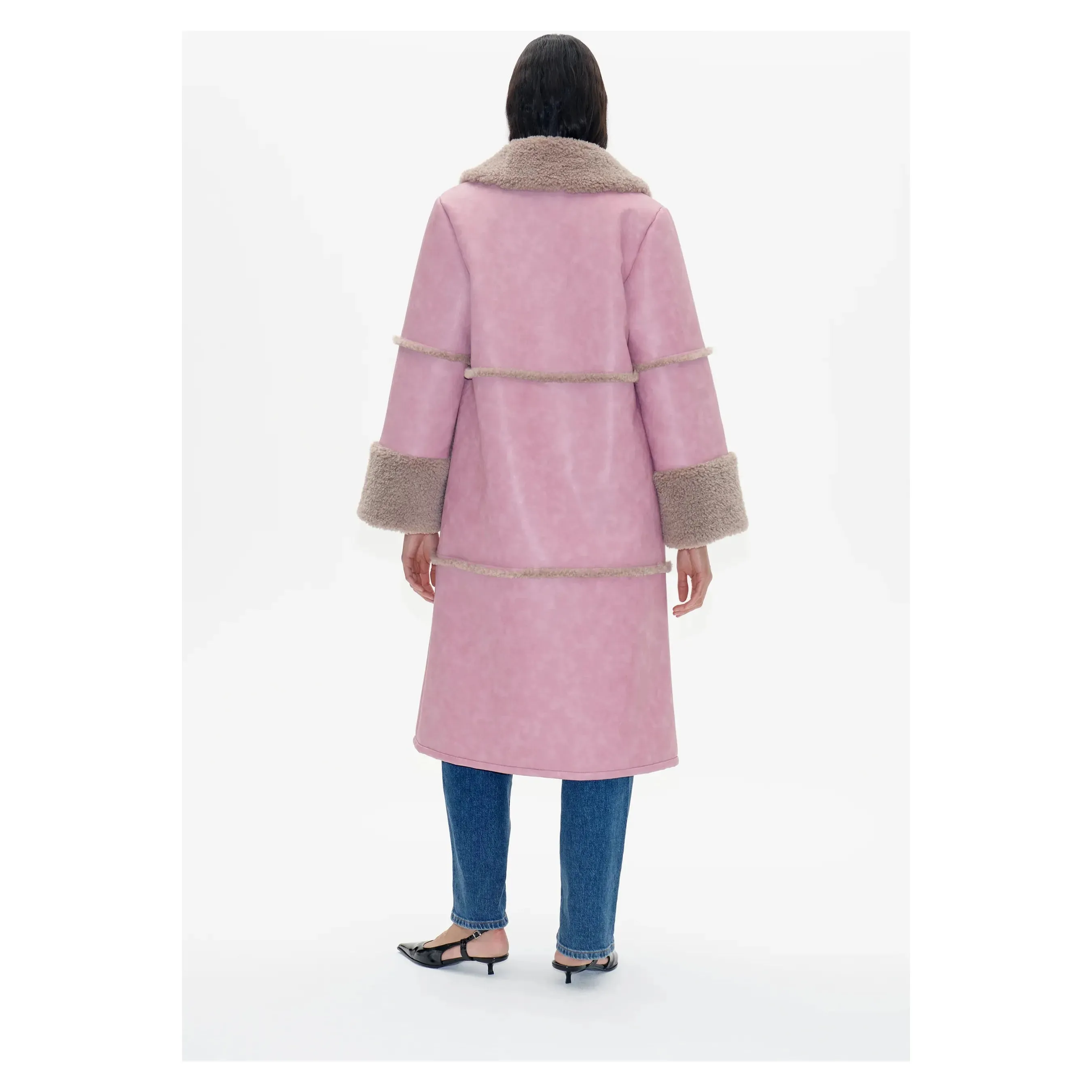 Dafne Shearling Detail Coat Washed Lilac