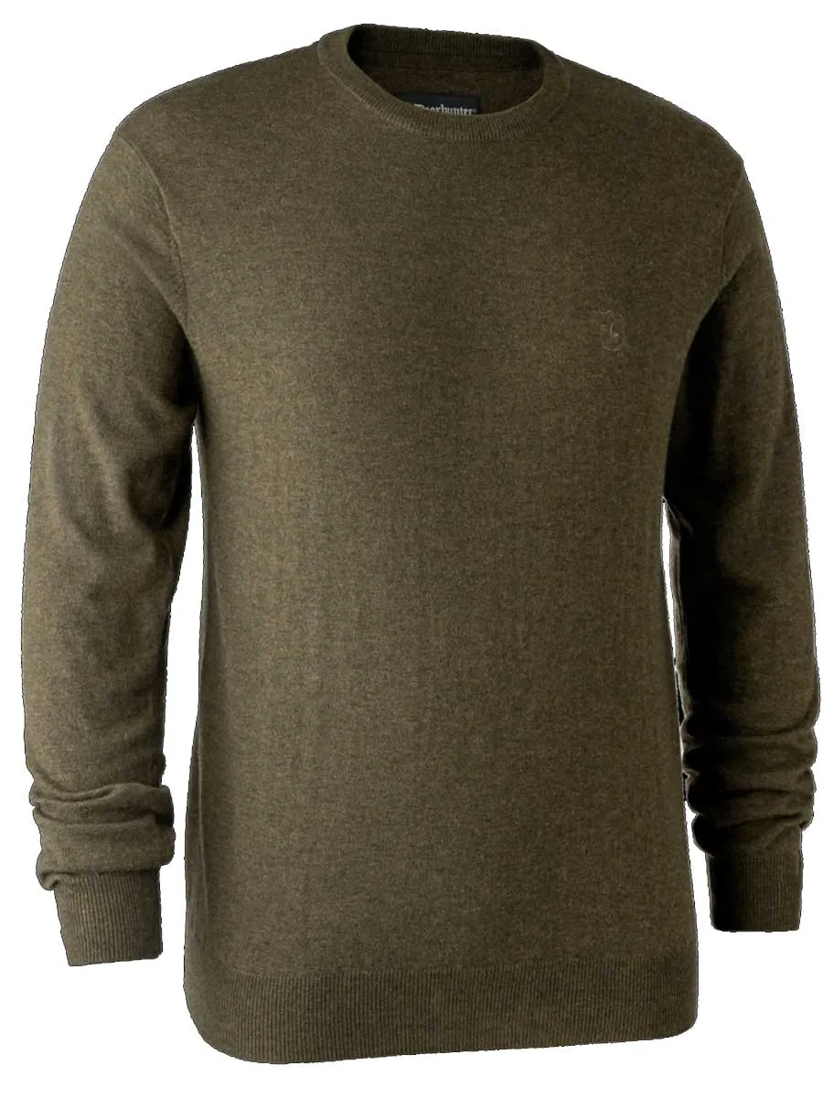 DEERHUNTER Kingston Knit O-Neck Jumper - Mens - Cypress