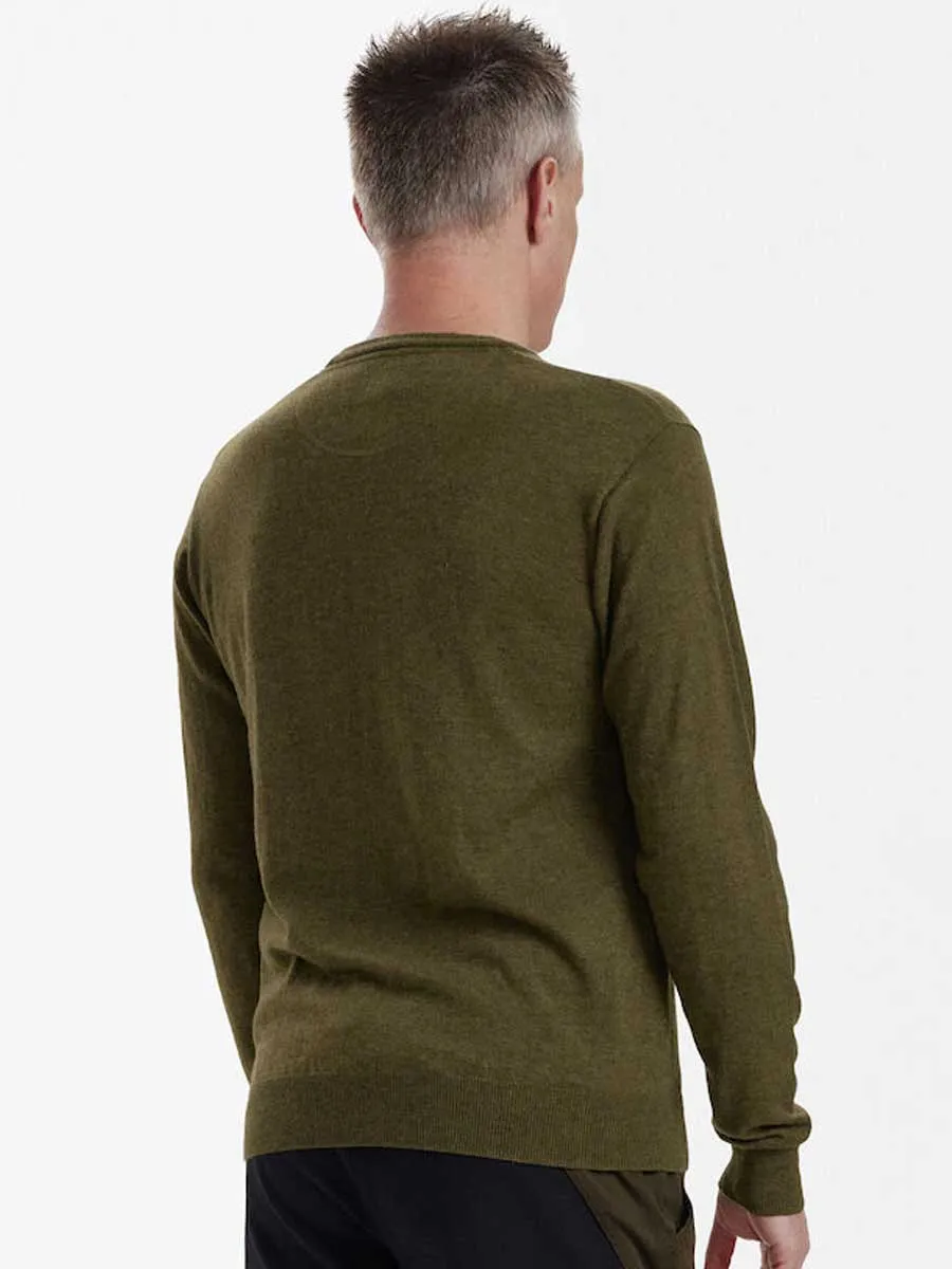 DEERHUNTER Kingston Knit O-Neck Jumper - Mens - Cypress