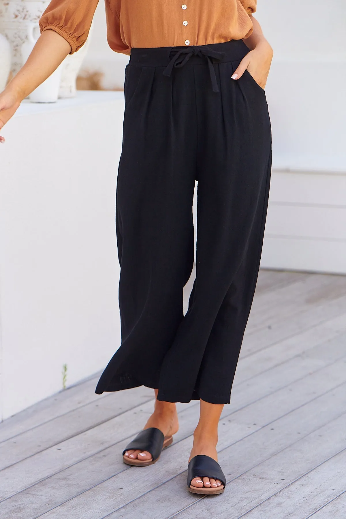 Denver Tie Waist Black Pants