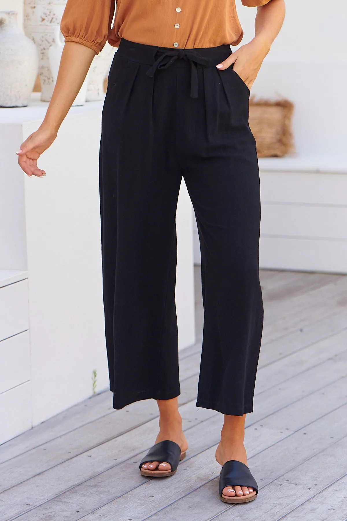 Denver Tie Waist Black Pants