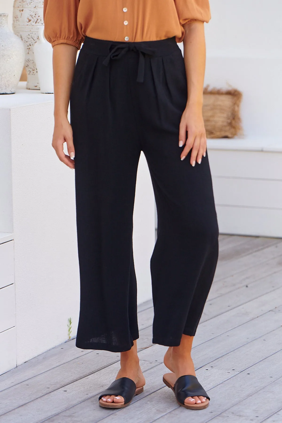 Denver Tie Waist Black Pants