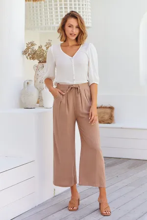 Denver Tie Waist Caramel Linen Pants