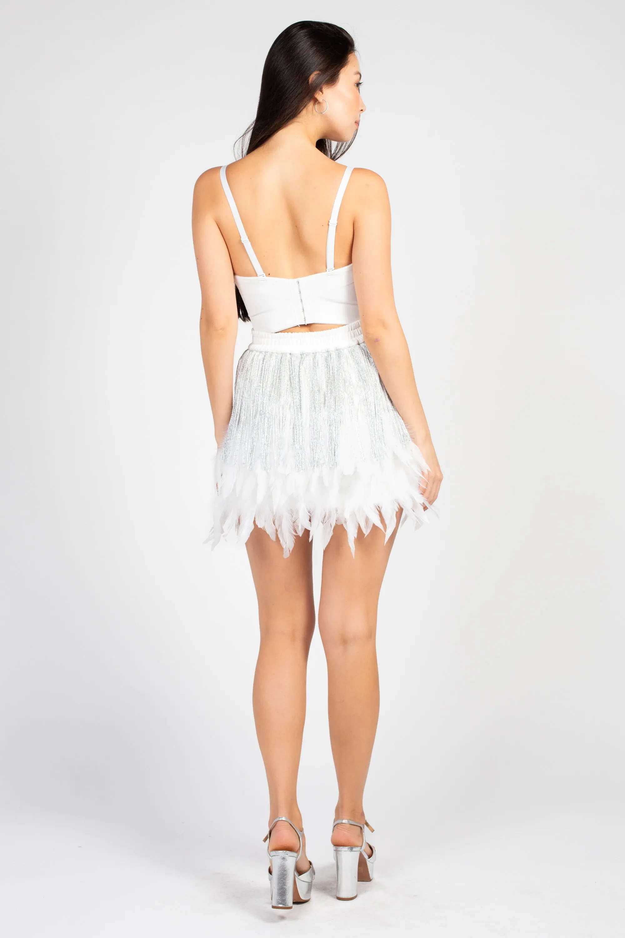 Destiny Fringe Feather Trim Mini Skirt