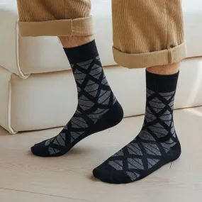 Diamond Pattern Fashion Plaid Knitting Cotton Crew Socks