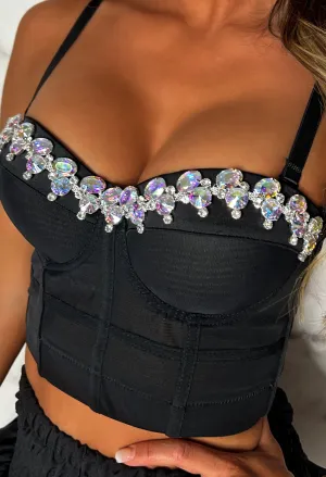 Diamonds Black Jewelled Crop Top