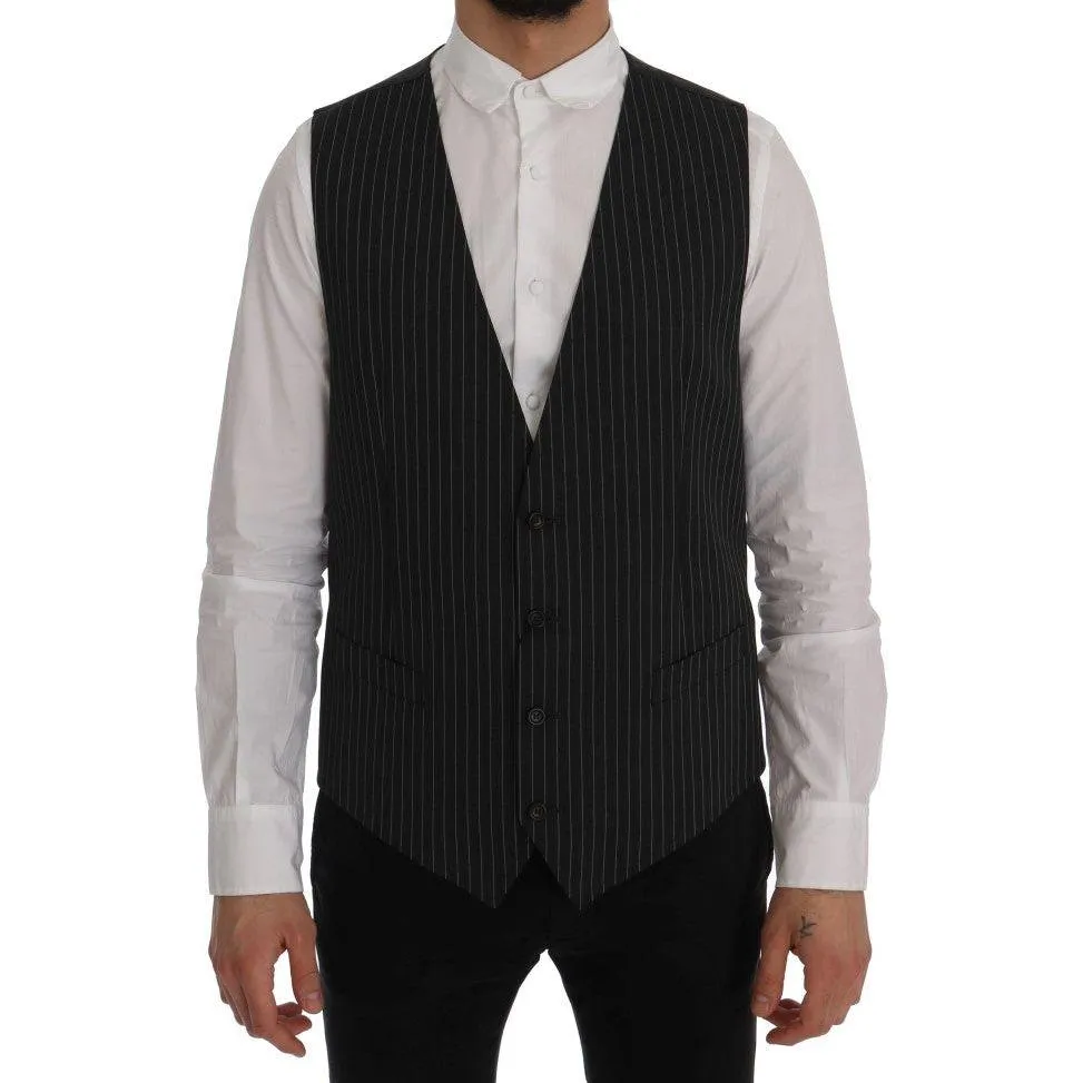 Dolce & Gabbana Elegant Gray Striped Vest Waistcoat