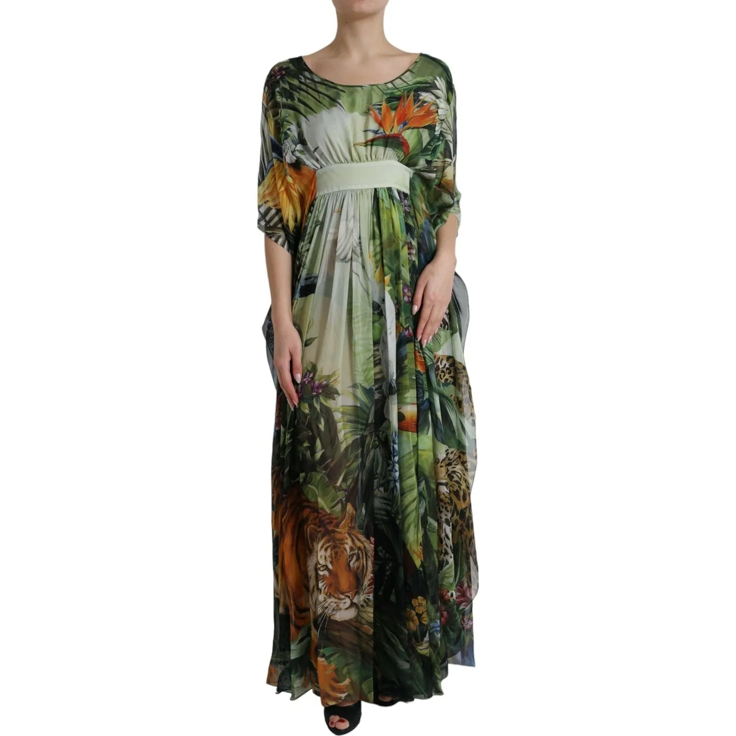 Dolce & Gabbana Elegant Jungle Print Maxi Silk Dress