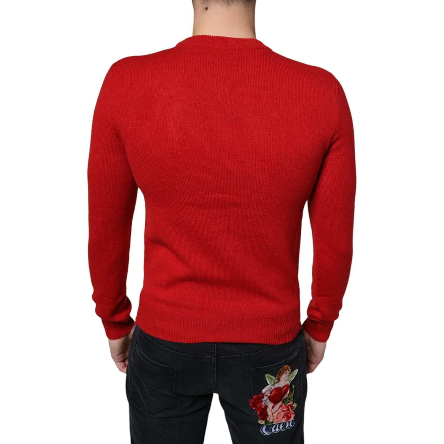 Dolce & Gabbana Red I'm The King Wool Crew Neck Sweatshirt Sweater