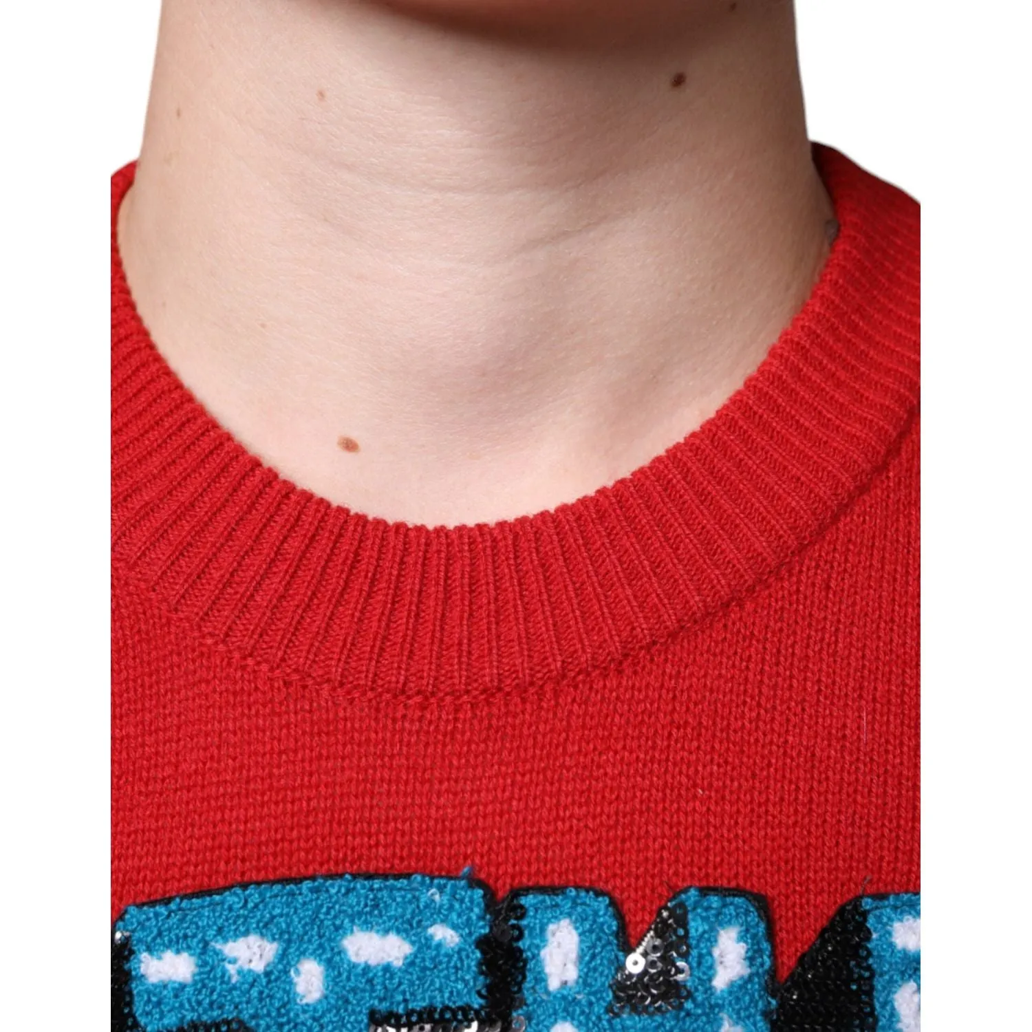 Dolce & Gabbana Red I'm The King Wool Crew Neck Sweatshirt Sweater