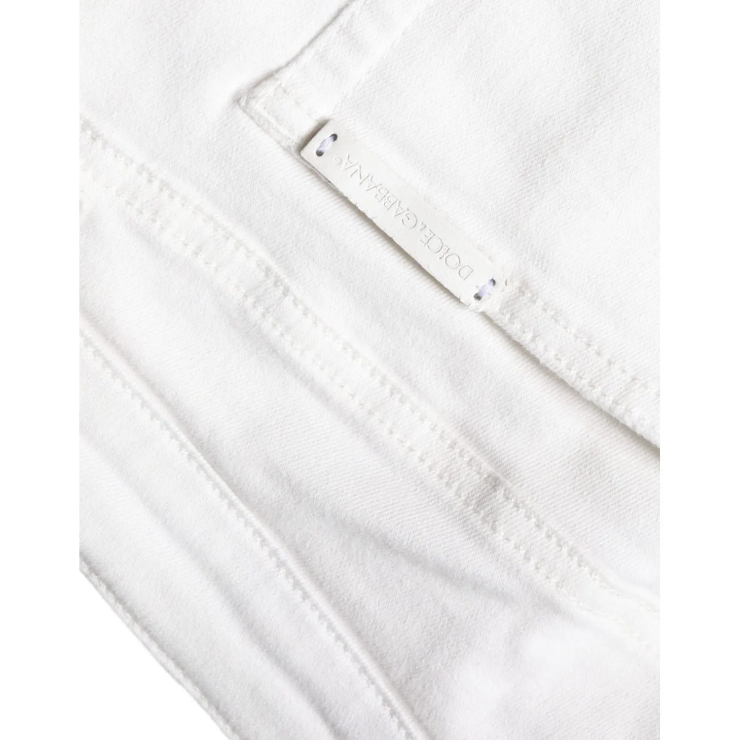 Dolce & Gabbana White Cotton Stretch Tattered Skinny Jeans