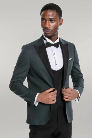 Dot Patterned Dark Green Men Tuxedo - Wessi