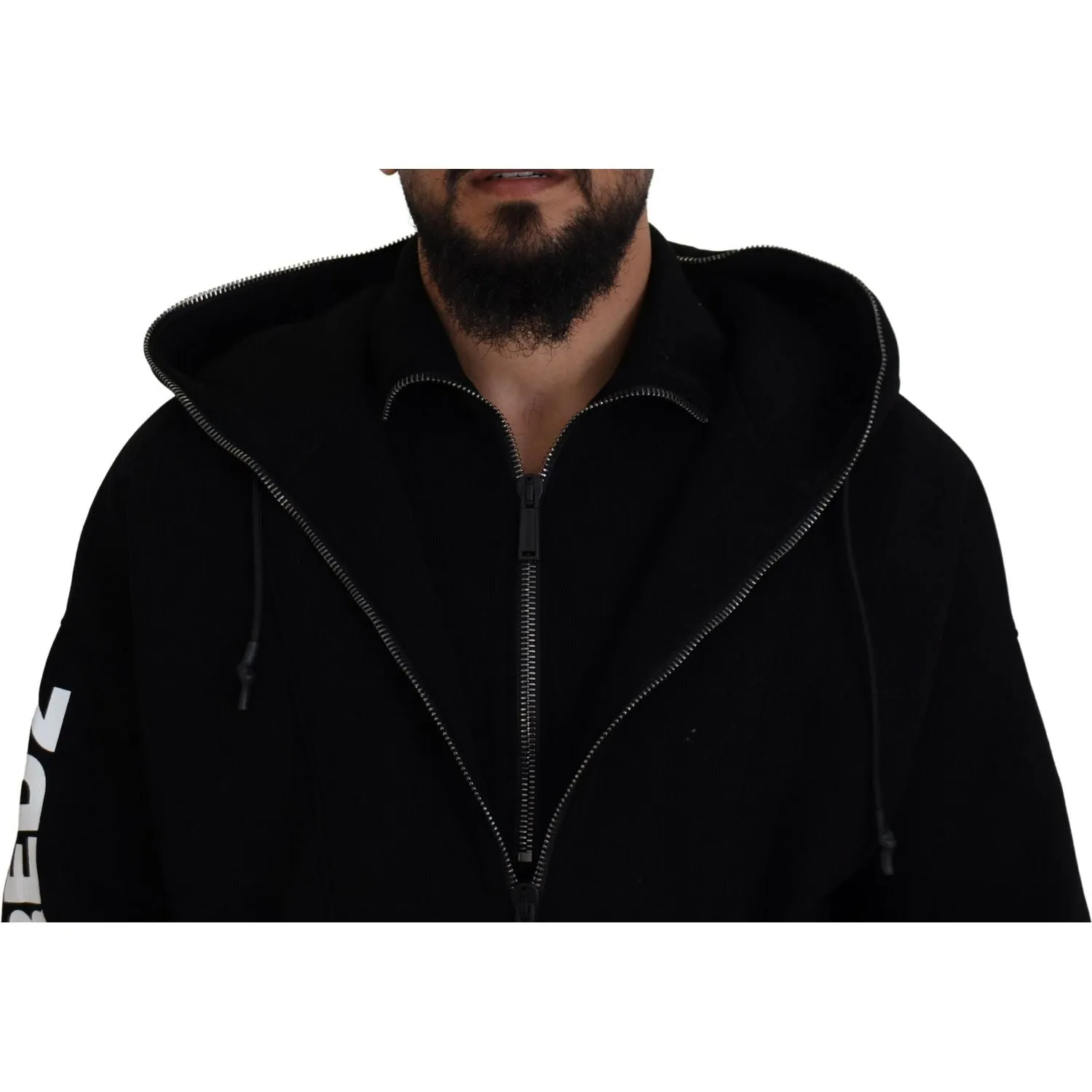 Dsquared² Black Hooded Printed Sleeves Double Zip Sweater