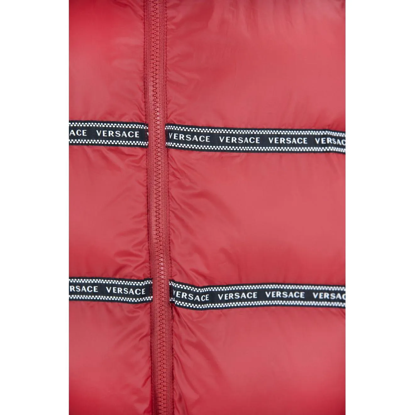 Elegant Red Versace Logo Vest with Detachable Hood