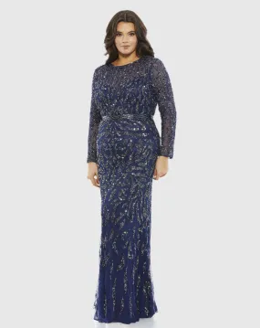 Embellished Illusion Sleeve Column Gown (Plus)