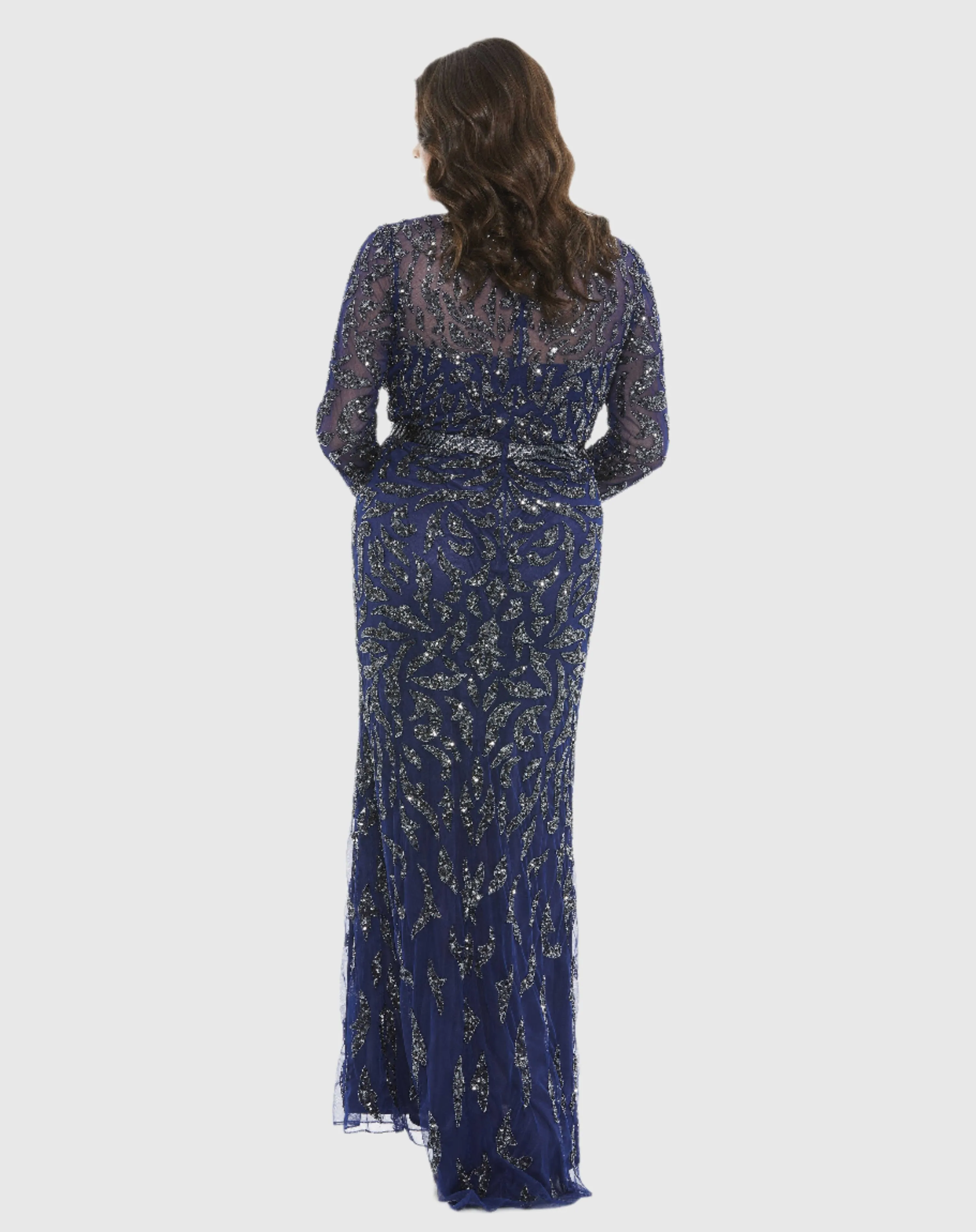 Embellished Illusion Sleeve Column Gown (Plus)