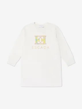 Escada Girls Embroidered Logo Sweater Dress in White