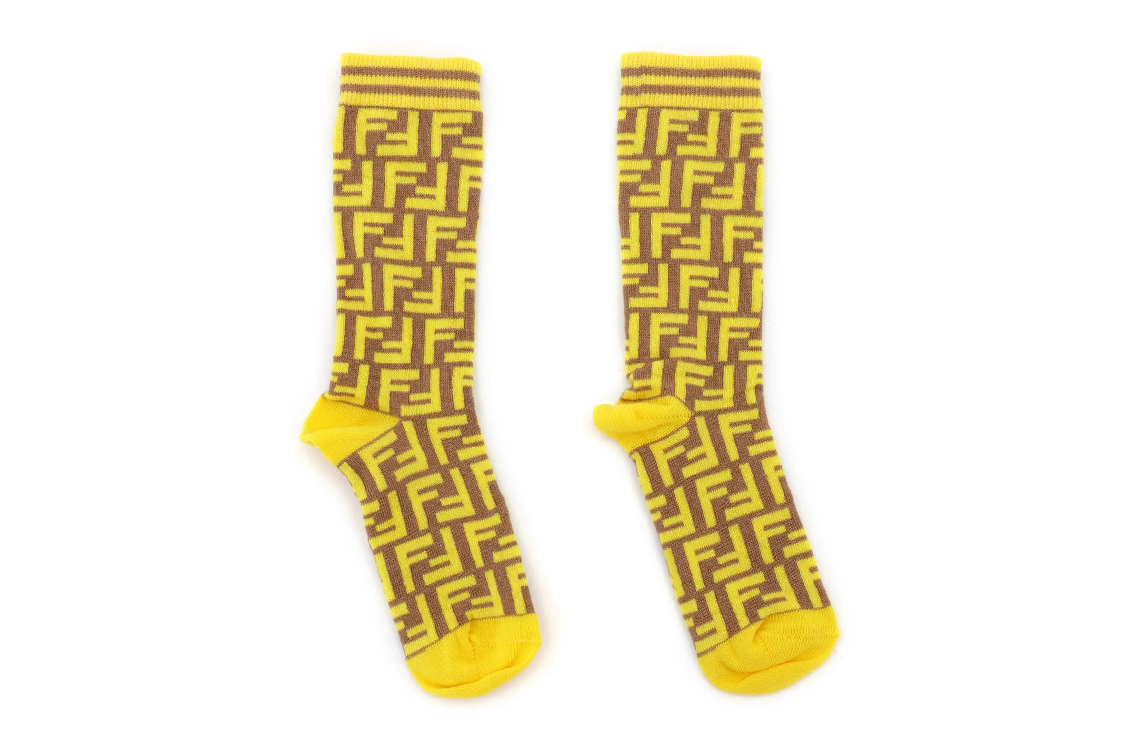 F Yellow/Brown Logo Socks