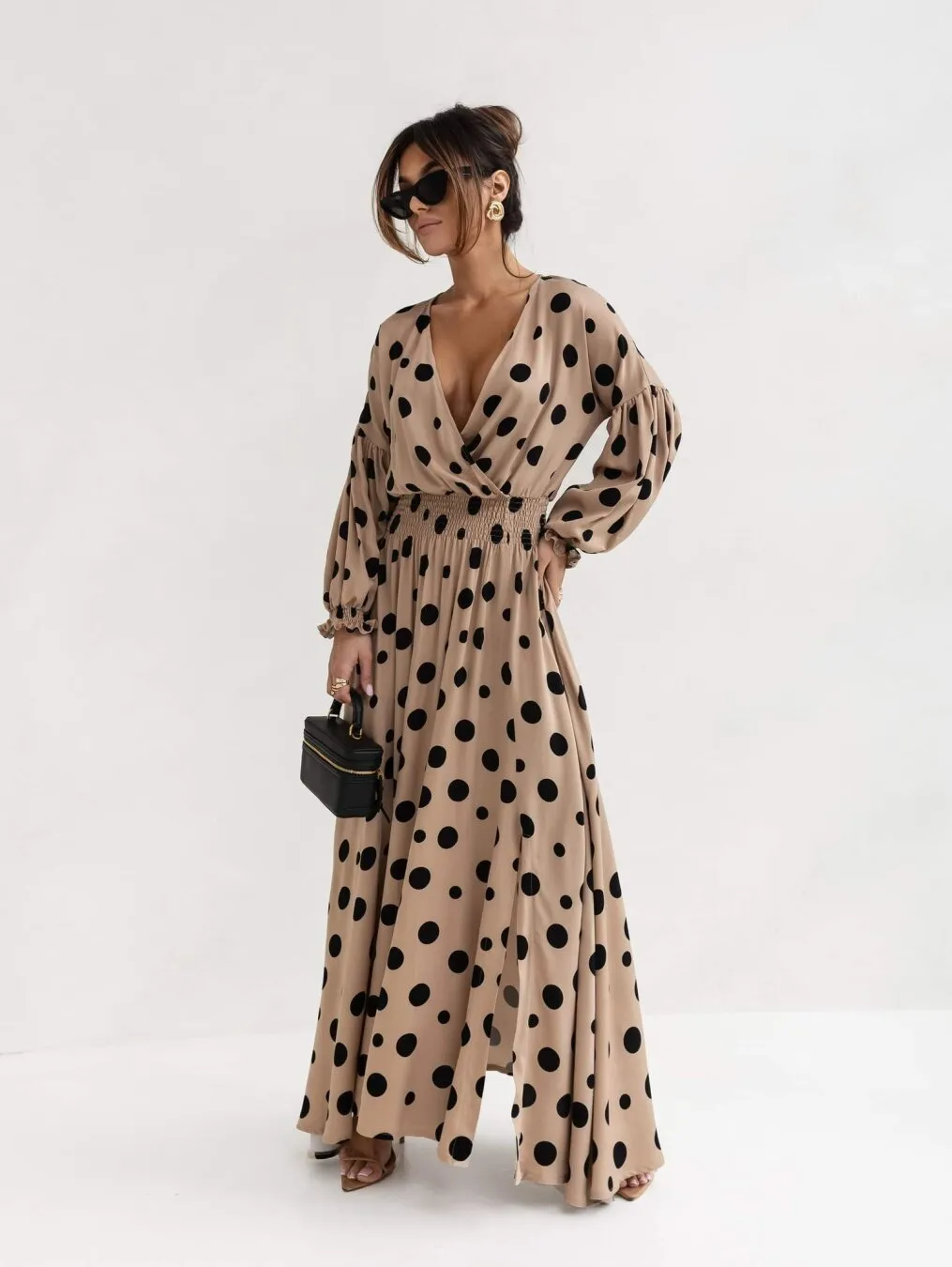 Fashionkova fall photoshoot outfits 2024 Floral Bohemian Dress Wrap V-neck Long Sleeve Split Hem A- line Elegant Maxi Dress for Women