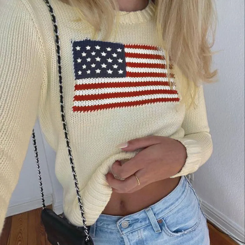 Fashionkova Mable American Flag Sweater