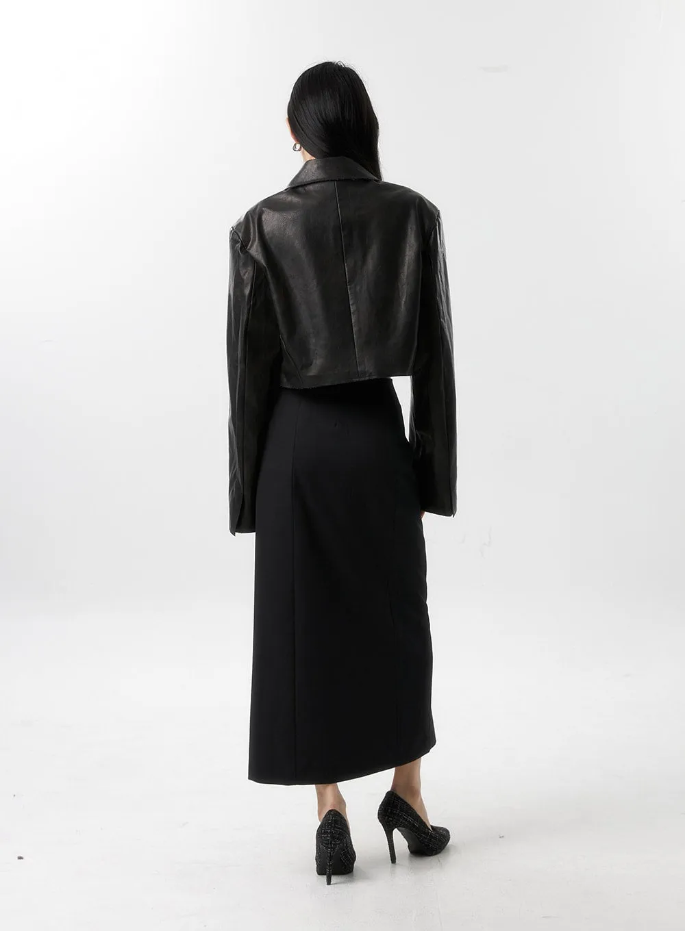 Faux Leather Crop Jacket IS315