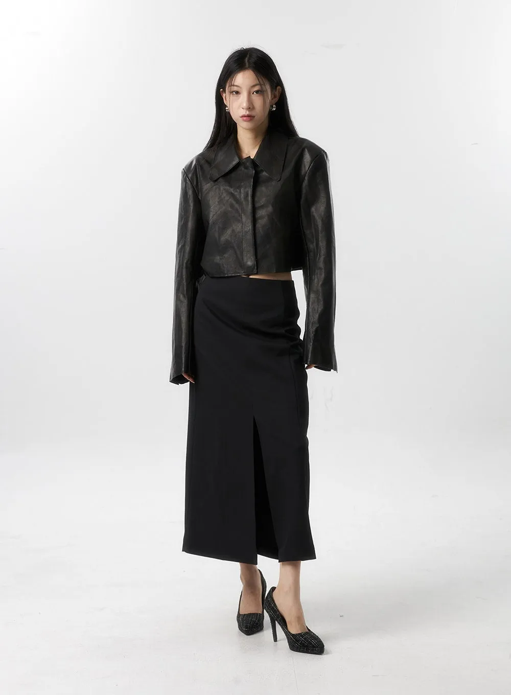 Faux Leather Crop Jacket IS315