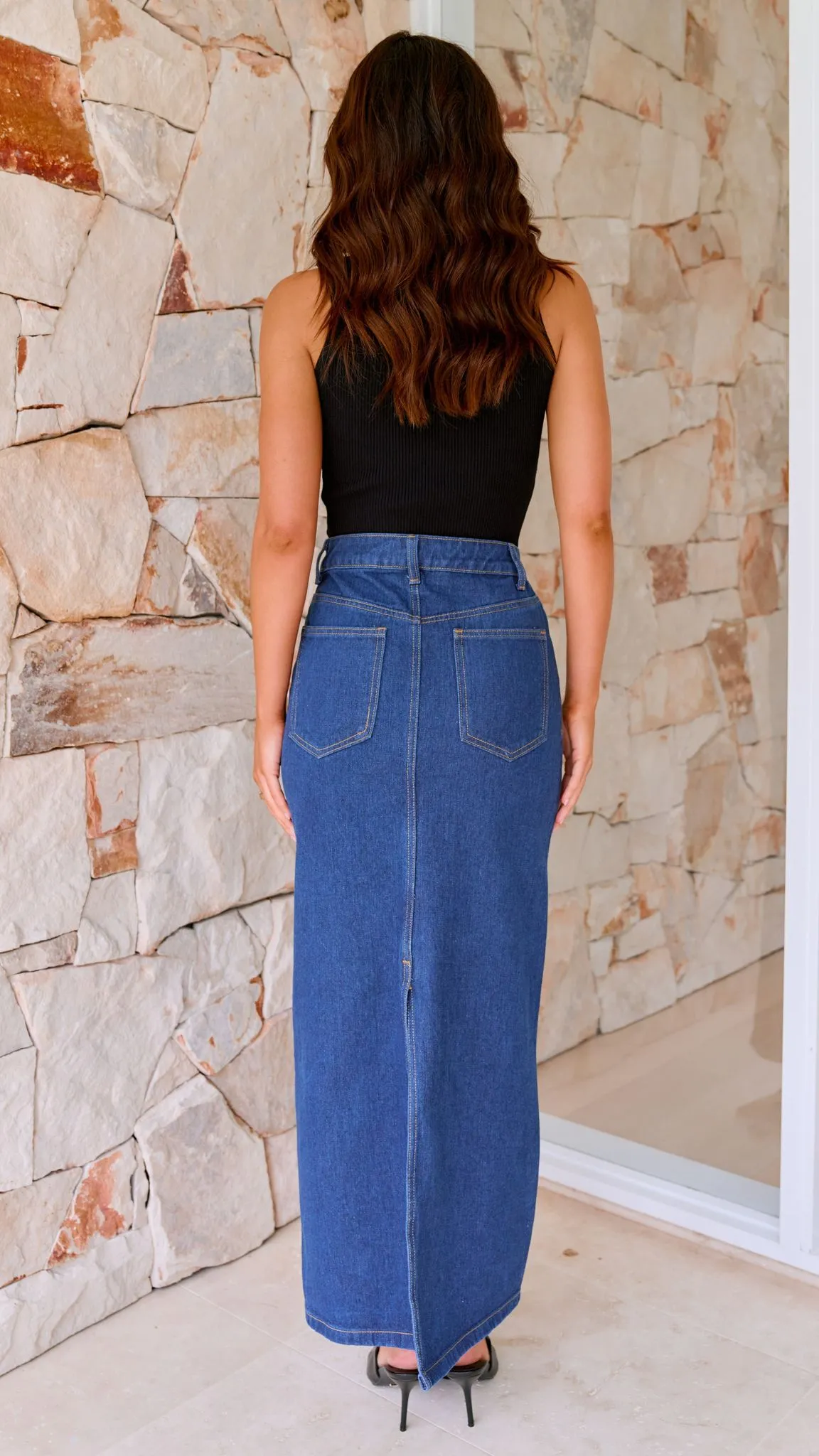 Fiona Denim Maxi Skirt - Indigo