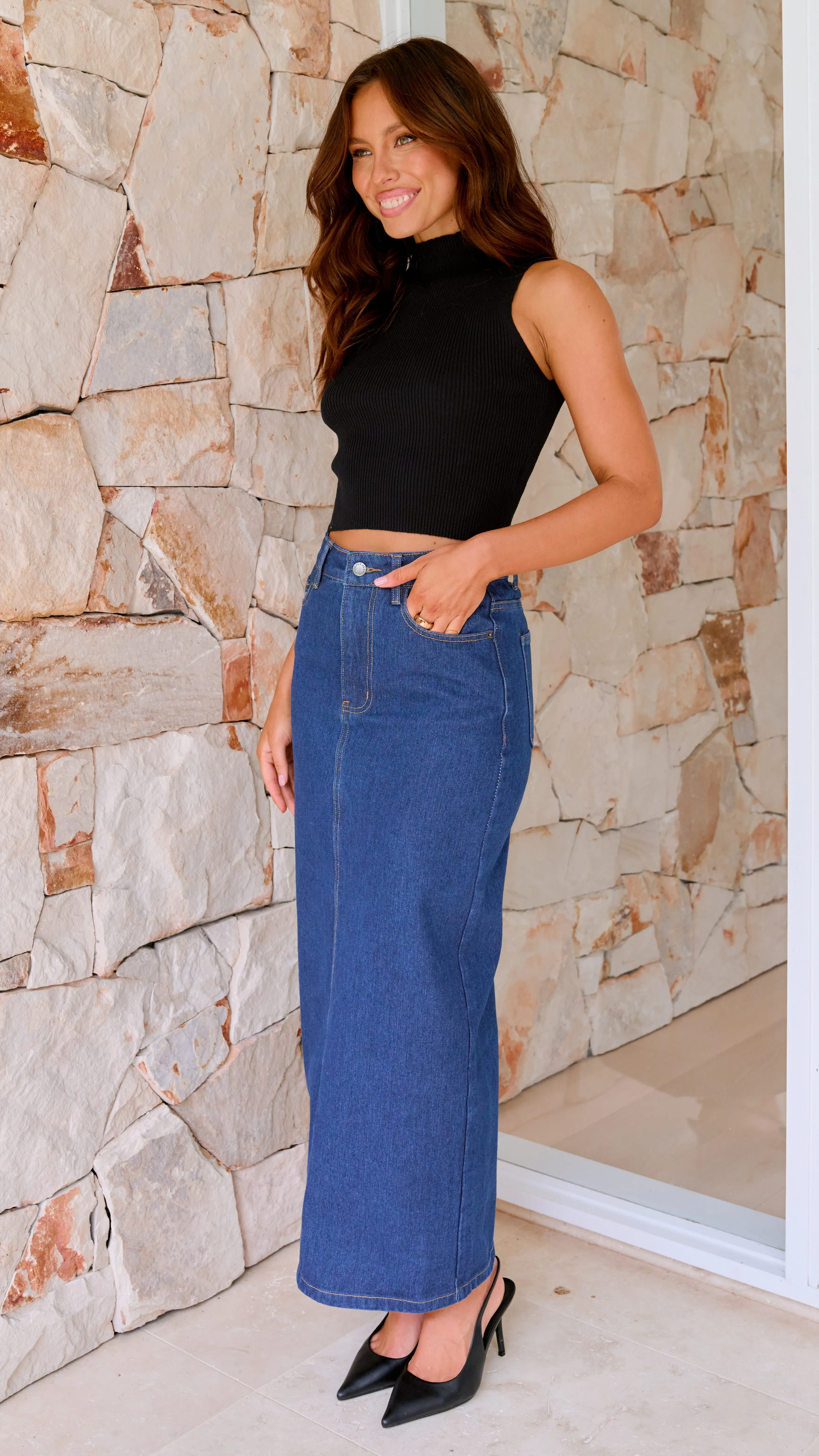 Fiona Denim Maxi Skirt - Indigo