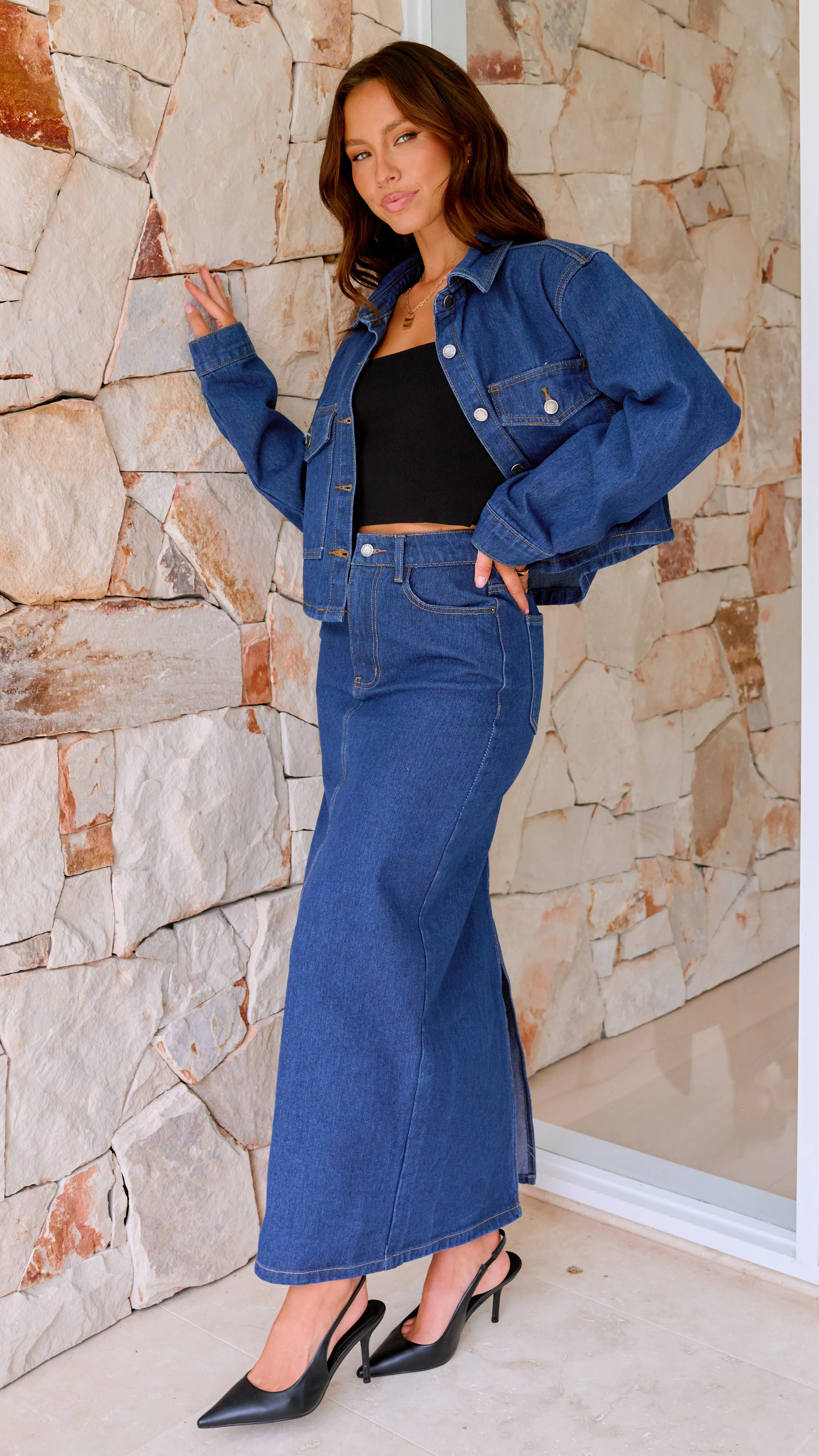 Fiona Denim Maxi Skirt - Indigo