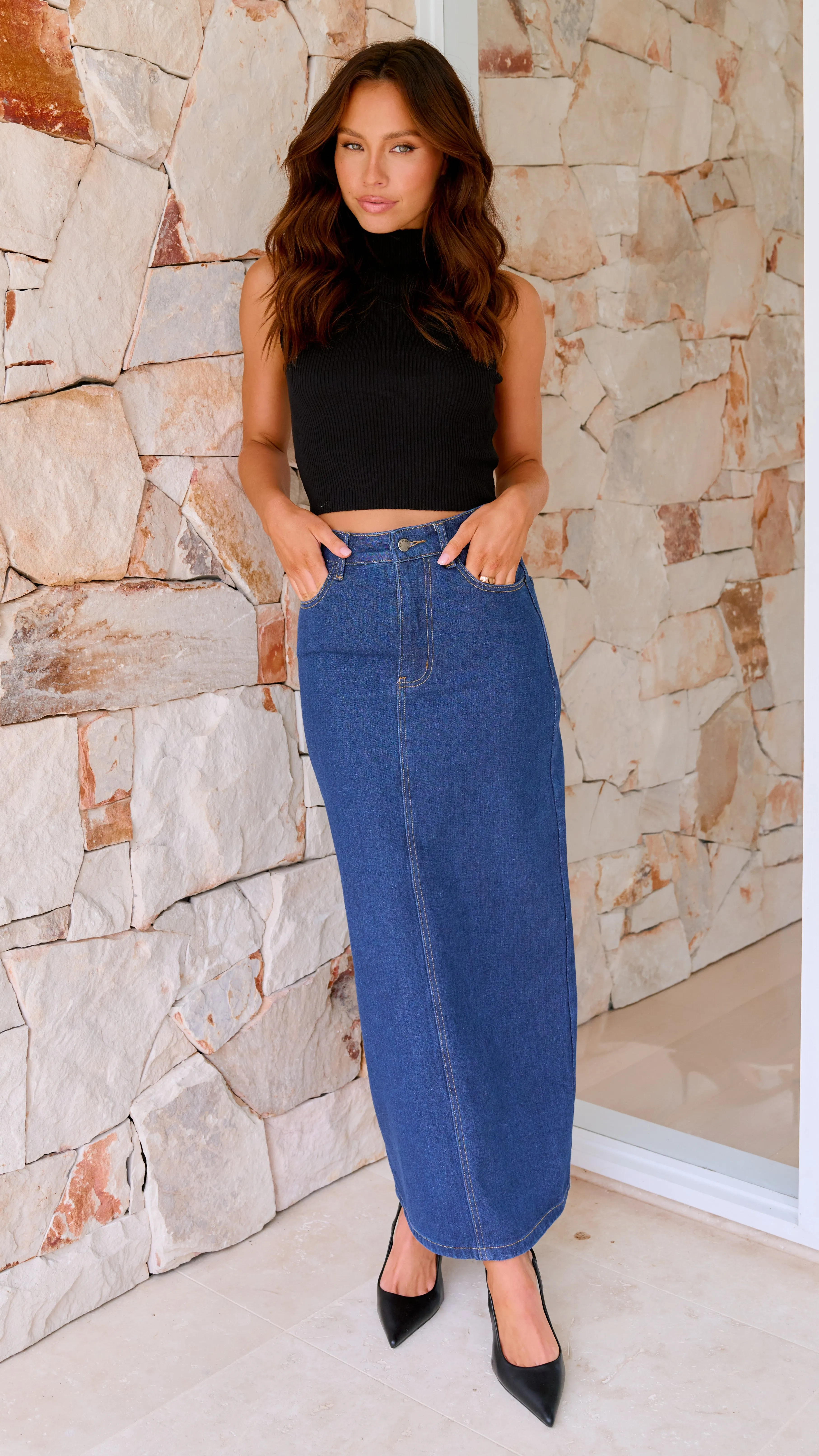 Fiona Denim Maxi Skirt - Indigo