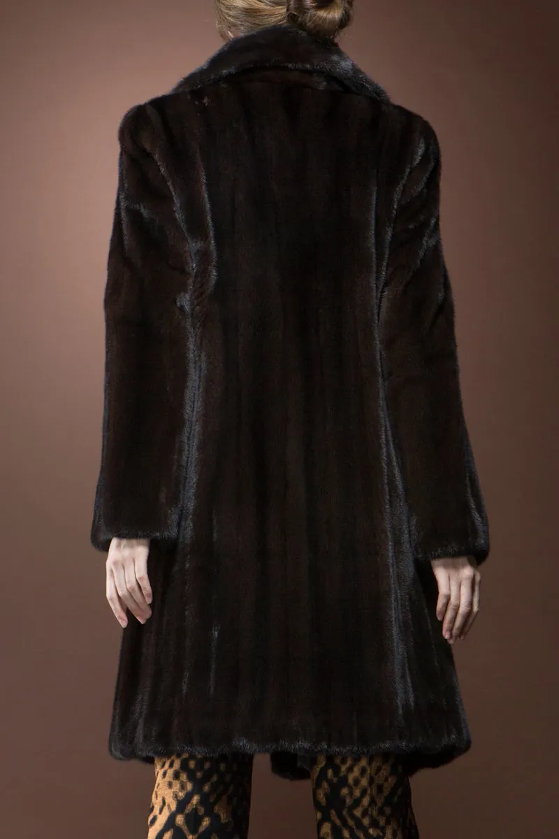 Fitted Mahogany Mid-Length Mink Fur Coat