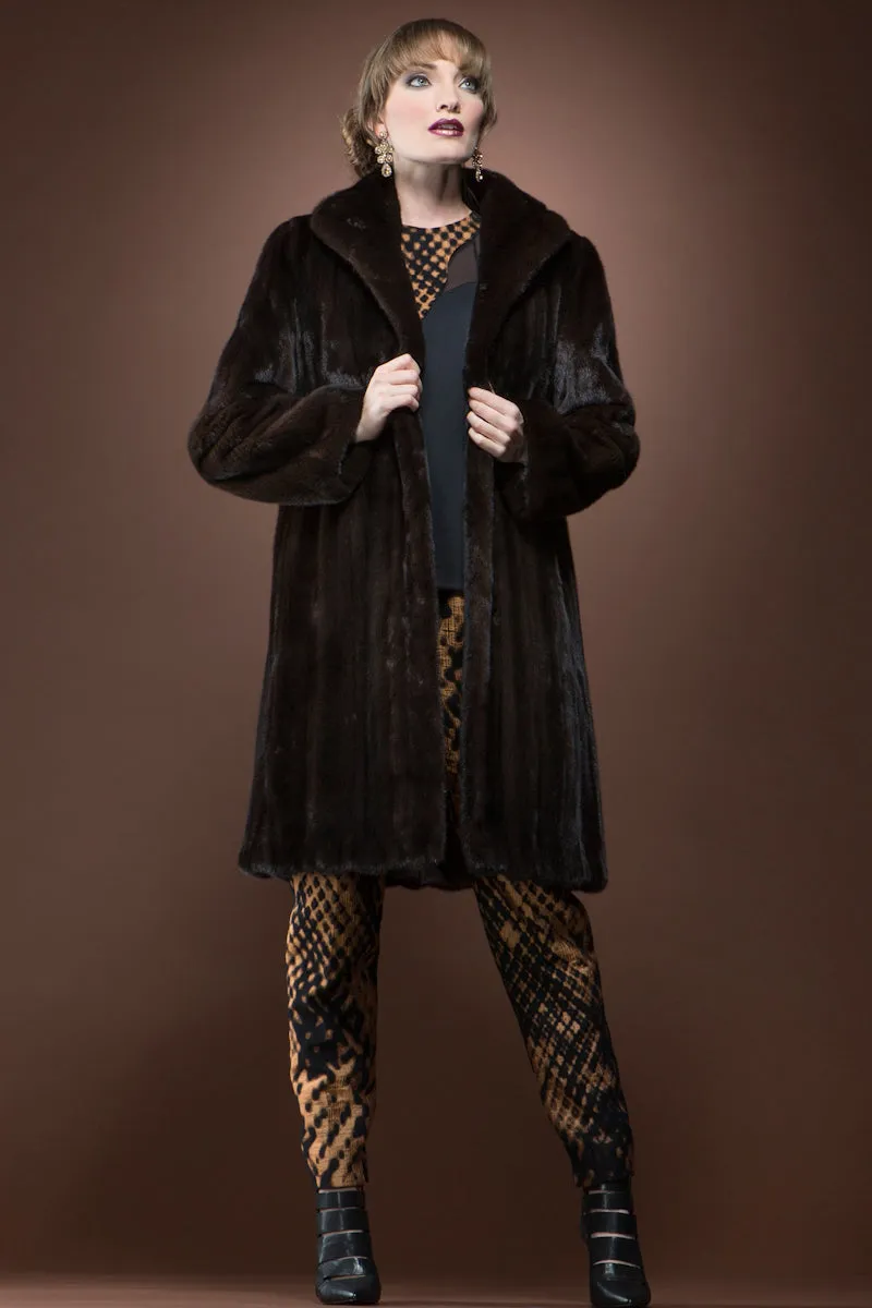 Fitted Mahogany Mid-Length Mink Fur Coat