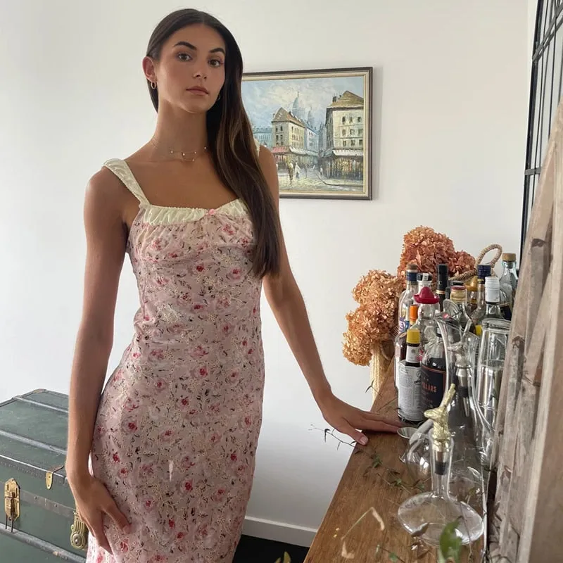 Flamingo Pink Floral Elegance Dress