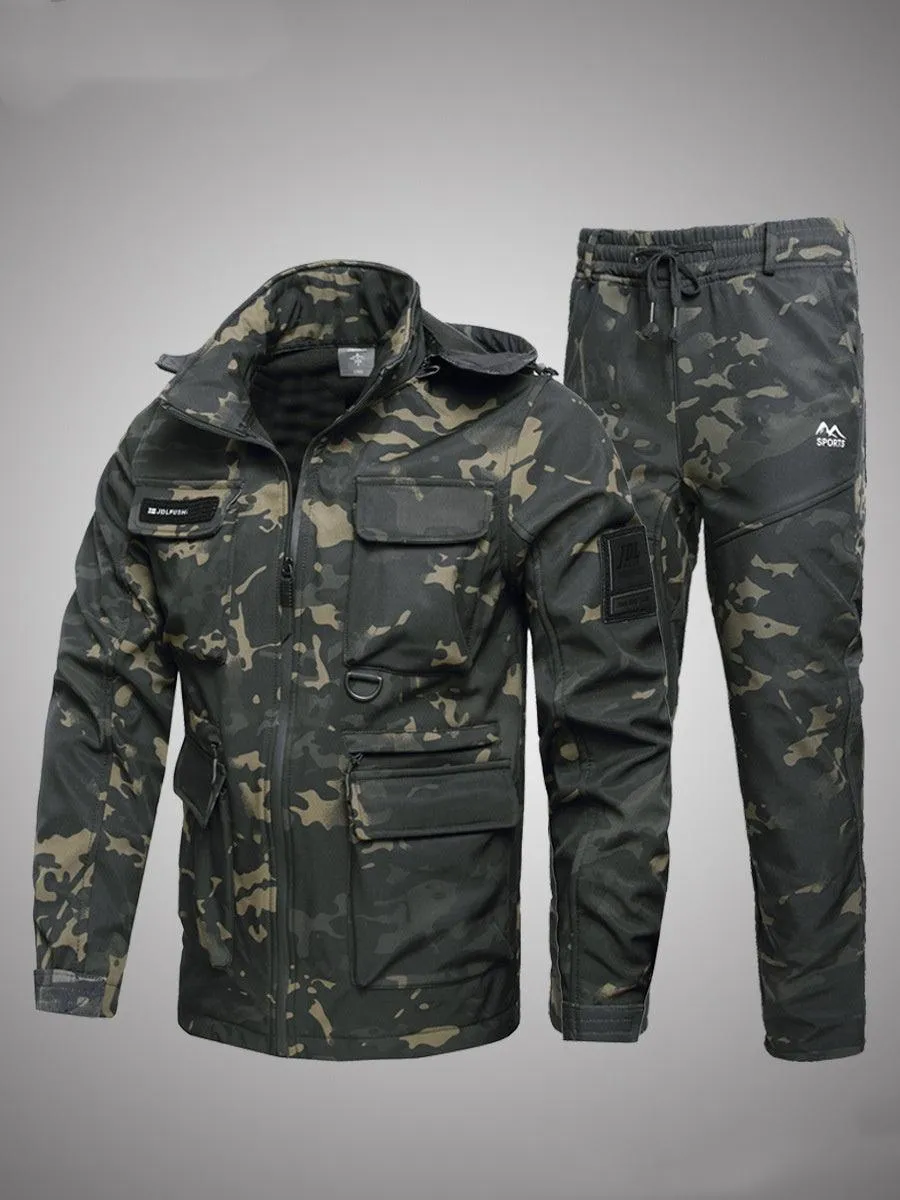 Fleece-lined Work Clothes Suit Men's Waterproof Labor Protection Clothing Warm Camouflage Clothing