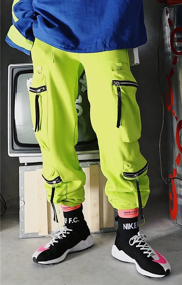 Fluorescent Multi-Pocket Sports Pants Jogger / Men's Trend Casual Pants ACW